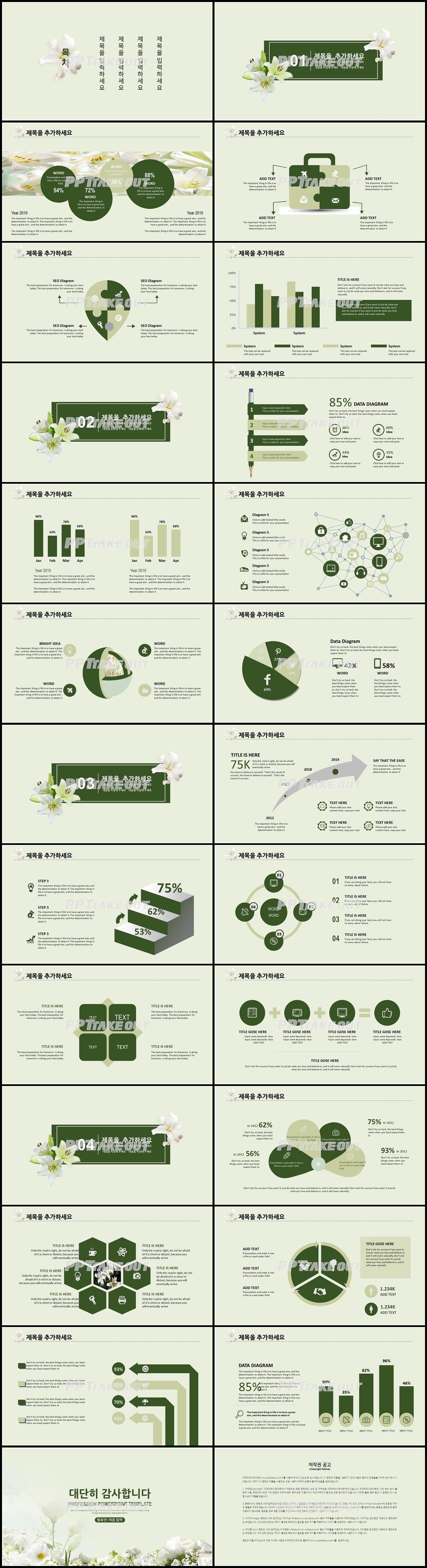 플라워, 동물주제 그린색 예쁜 고퀄리티 피피티양식 제작 상세보기