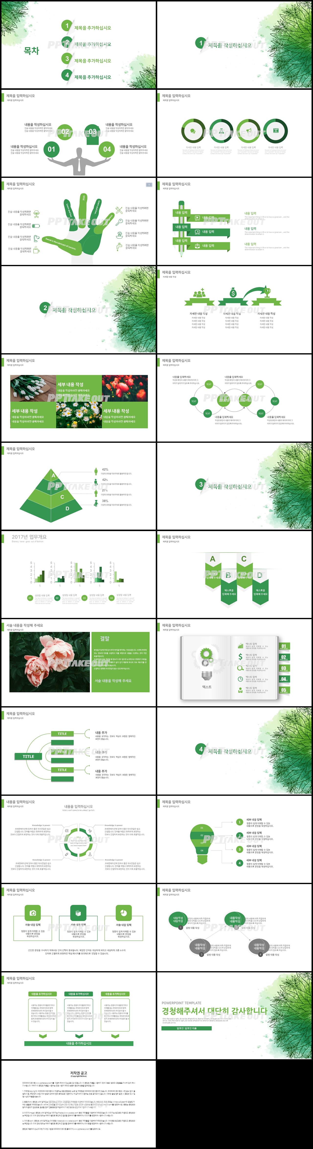 화훼, 동물주제 그린색 단정한 시선을 사로잡는 POWERPOINT테마 만들기 상세보기