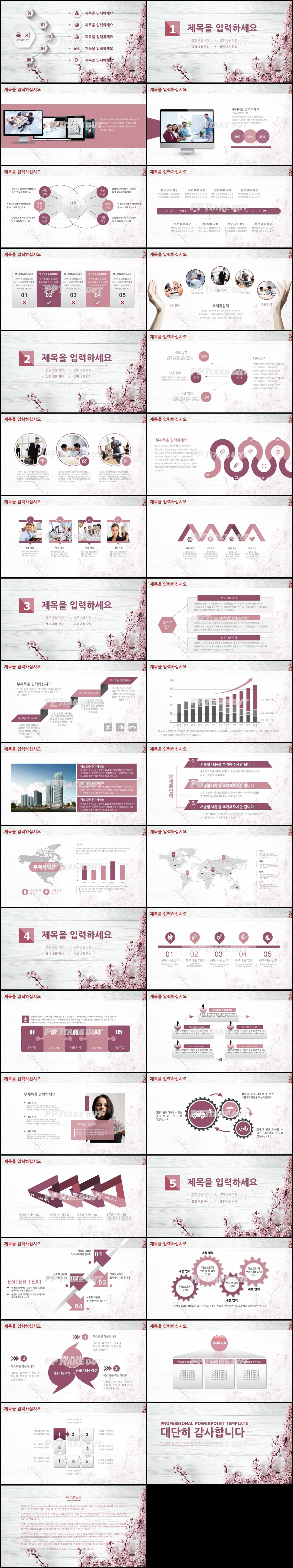 플라워, 동물주제 분홍색 아담한 매력적인 피피티샘플 제작 상세보기