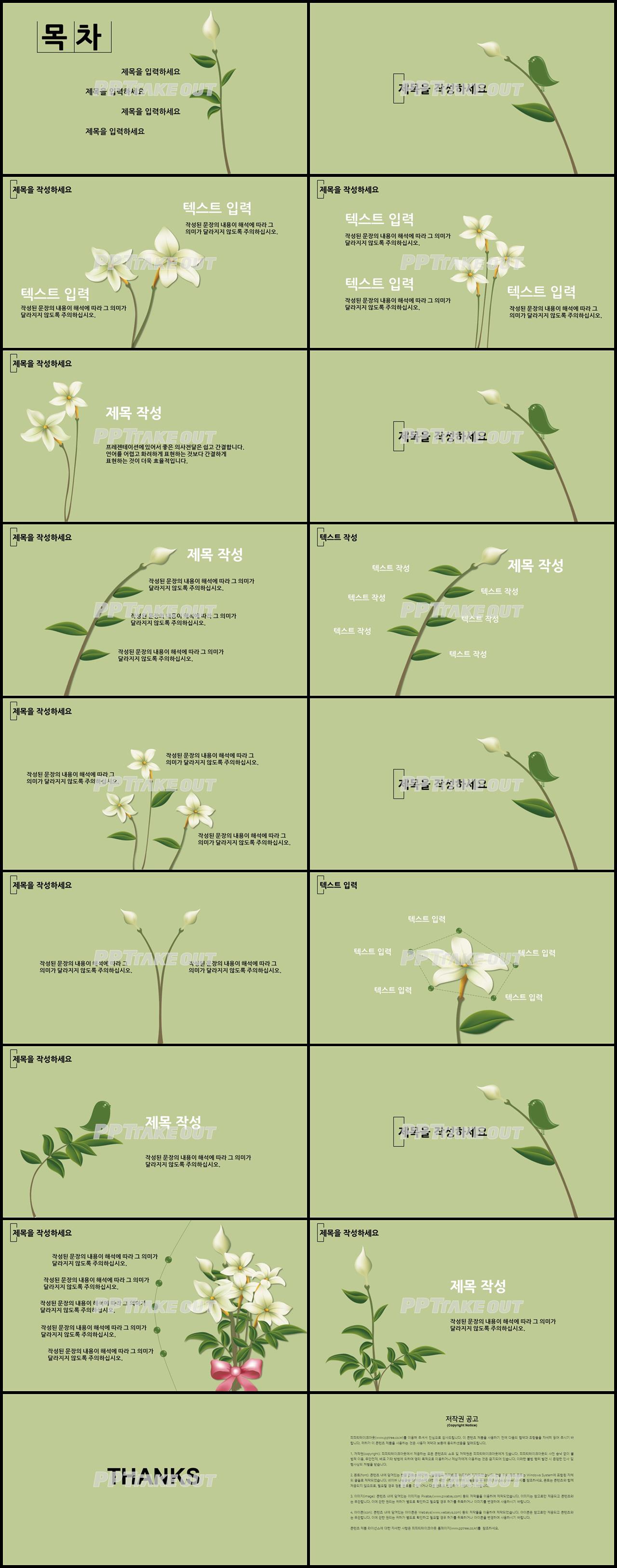 플라워, 동물주제 그린색 예쁜 매력적인 POWERPOINT양식 제작 상세보기
