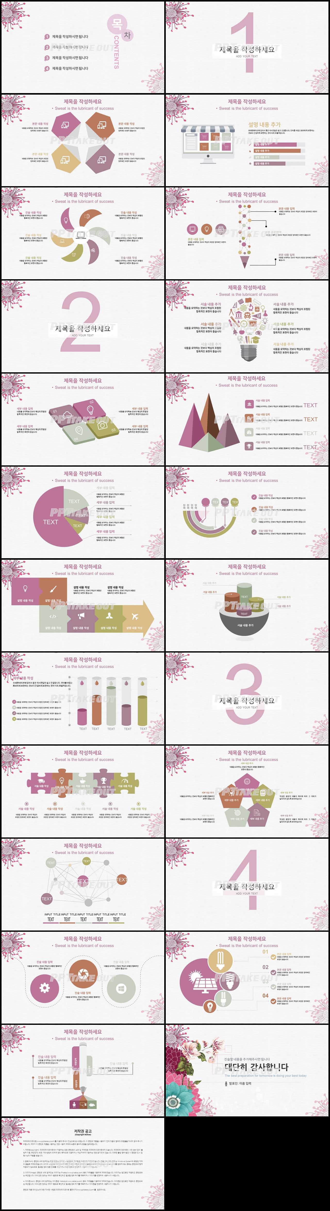 화초, 동식물 핑크색 단정한 마음을 사로잡는 PPT템플릿 다운 상세보기