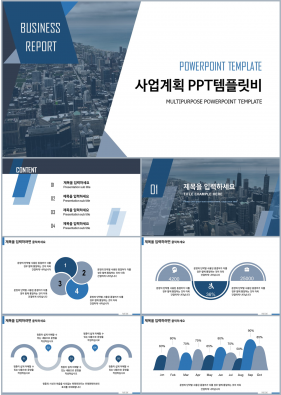 사업보고서 청색 현대적인 맞춤형 PPT샘플 다운로드